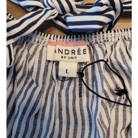 Andree By Unit Striped Boho Peasant Blouse NWT Women’s Large Tie Back - Picture 5 of 8
